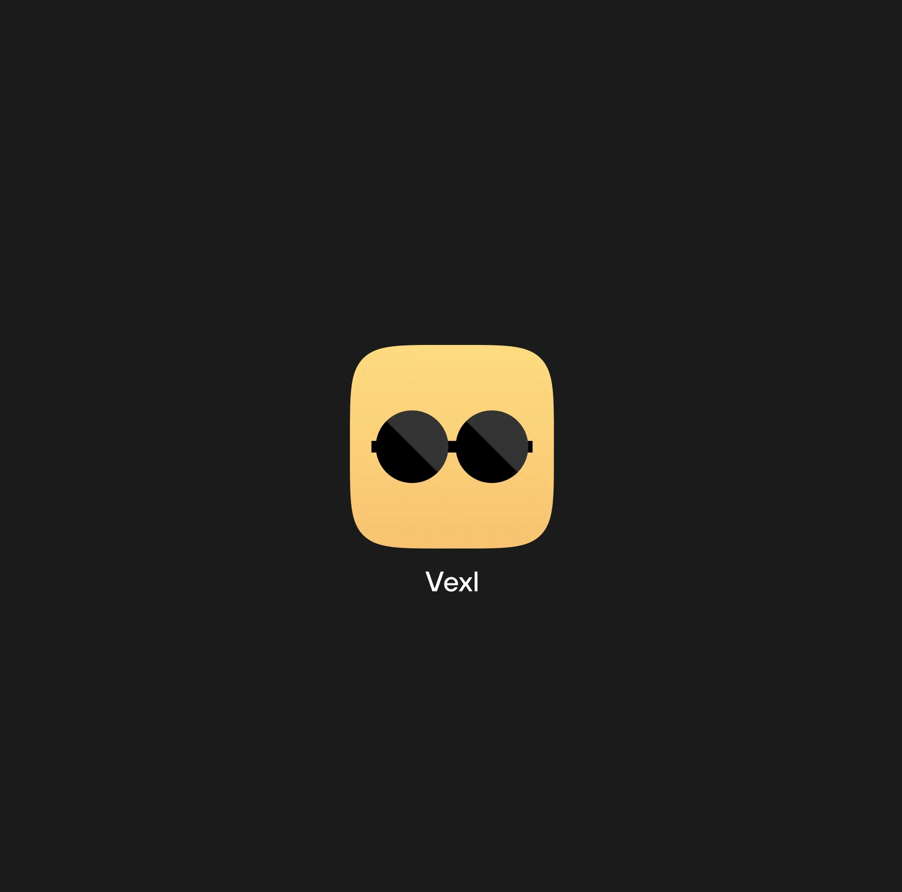 The Vexl app icon — sunglasses on a yellow rounded square.