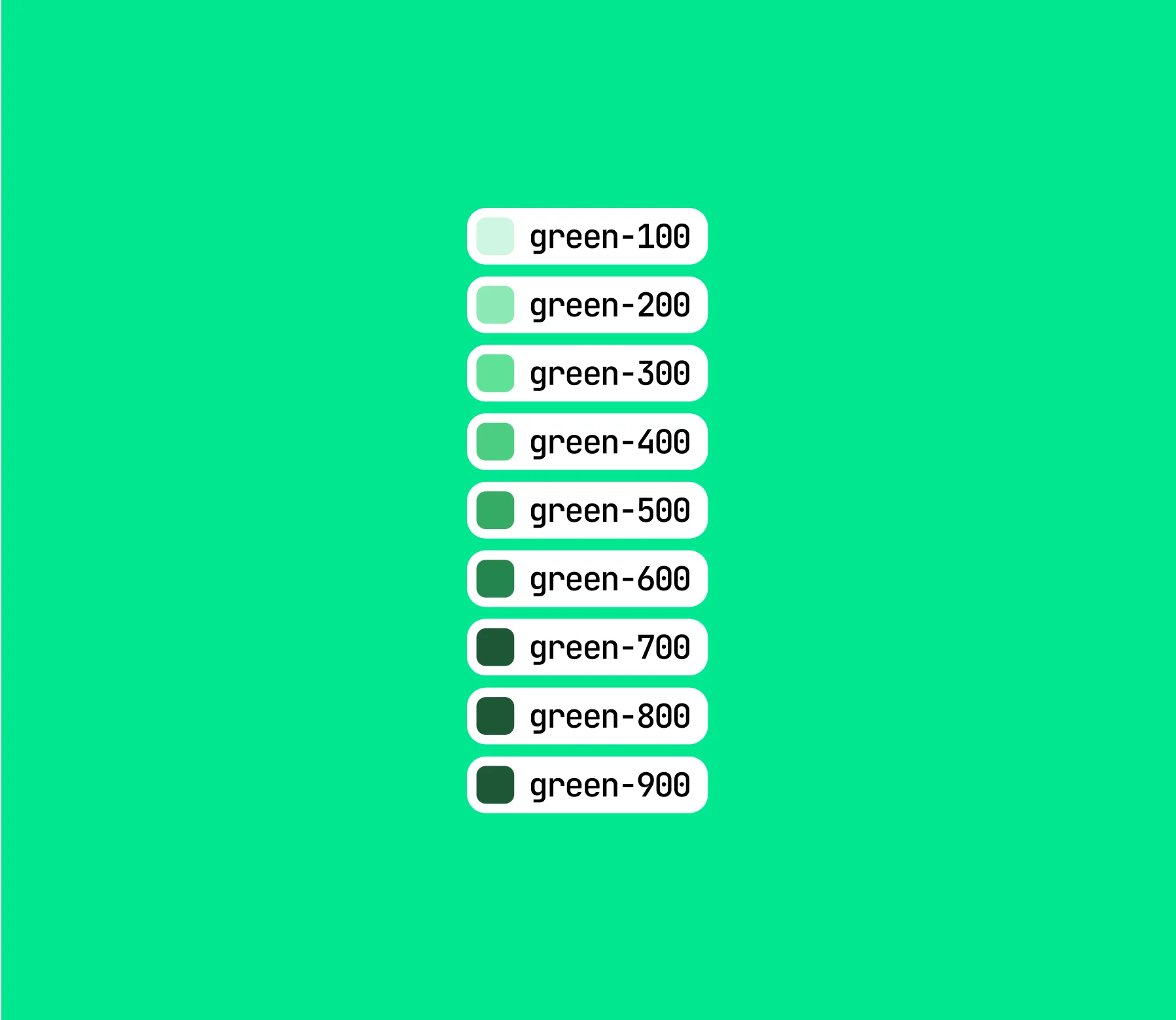 The brand's green colour ramp, green-100 through green-900, on a vivid green field.