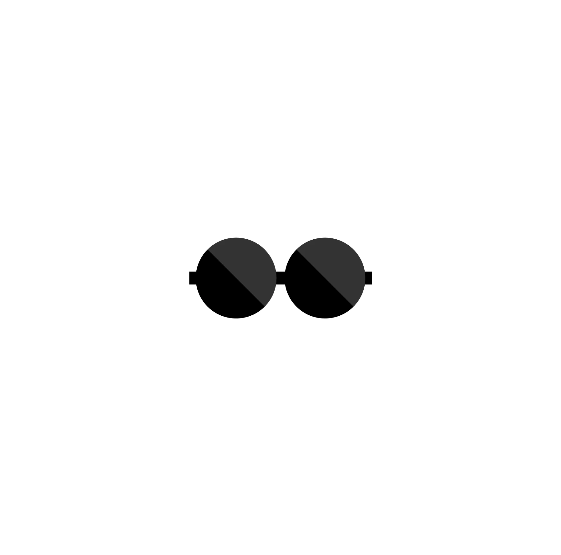 A pair of round black sunglasses — the brand's central symbol.